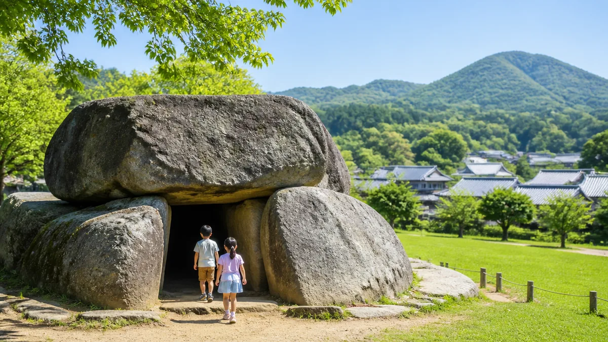 石舞台古墳は子どもが一番喜ぶ？巨石の石室に入れる古墳の楽しみ方の解説画像