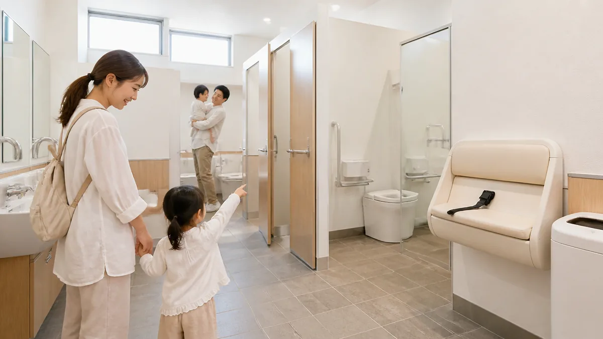 子連れに必要な設備は？トイレ17基と多目的トイレ、Wi-Fiの中身の解説画像