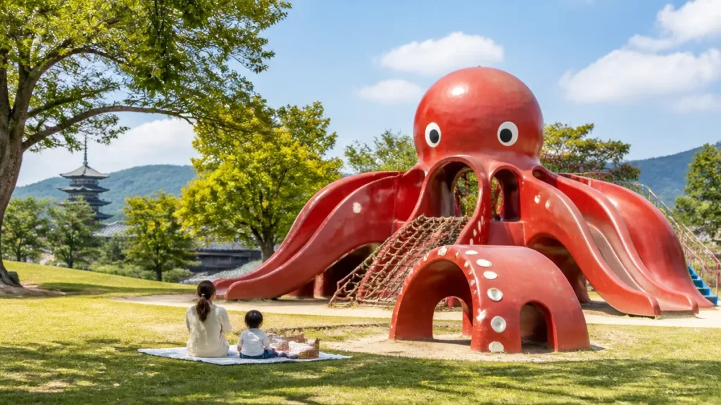 大渕池公園東地区を子連れで遊ぶ段取り｜タコ遊具と駐車場38台・トイレの場所までのアイキャッチ画像