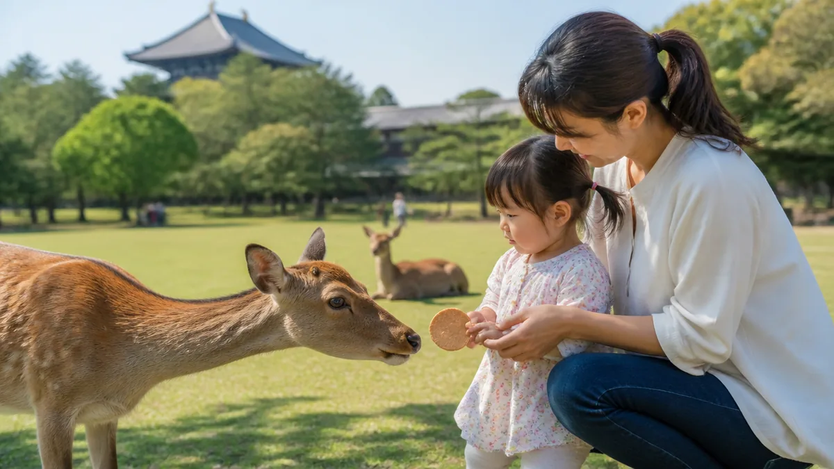 鹿せんべいと鹿、子どもを守るにはどう持たせる？の解説画像